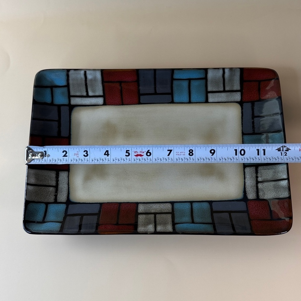 Colorful Rectangular Windowpane Ceramic Serving Dish - Picture 4 of 6